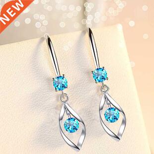 Blue Pink White Crystal 925 Sterling Silver Earrings For Wom