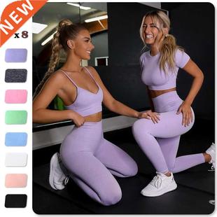 Sport Yoga Gym Bra Pants Shirts Workout Set Women Seamless