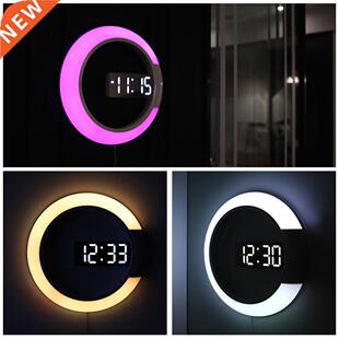 3D LED wall clock Digital Table Clock Alarm Mirror Hollow Wa