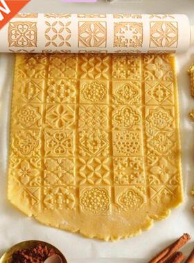 Christmas Embossing Rolling Pin Baking Cookies Noodle Biscui