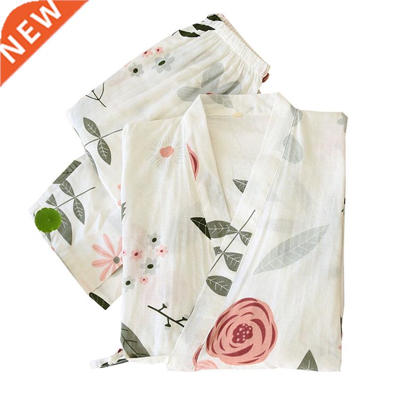 Rose Printed Ladies Kimono Style Pajamas Set Loose Thin V-Ne