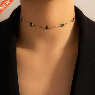 Rhinestone Chain Choker Tocona for Green Necklace Women dny