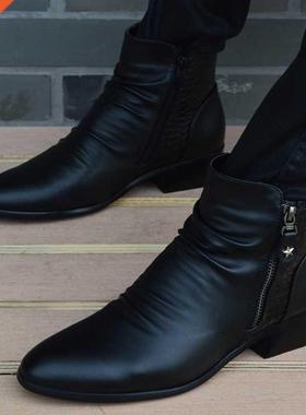 Fashion Ankle Boots Men High Top Zip Suit Shoes Black Dress
