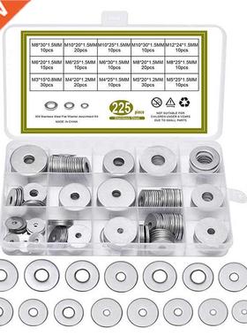225PCS M3 M4 M5 M6 M8 M10 M12 Large Metal Plain Gasket Washe
