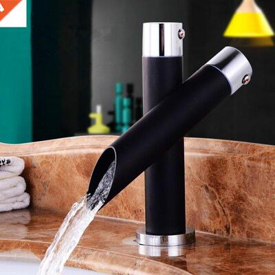 Bathroom Unique Single Handle Black Waterfall Basin Faucet S
