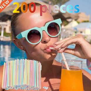 500Pcs Disposable Plastic Drinking Straws Multi-Color Stripe