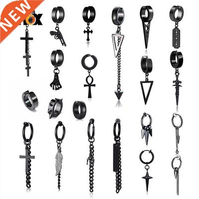 Vnox Punk Clip Earrings for Men Women, Black Stainless Steel