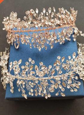 SLBRIDAL Handmade 3 Colors Crystal Rhinestones Bridal Tiara