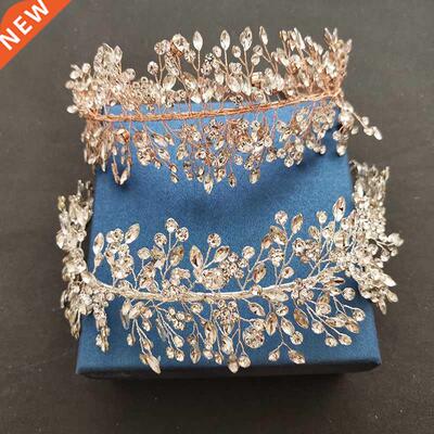 SLBRIDAL Handmade 3 Colors Crystal Rhinestones Bridal Tiara