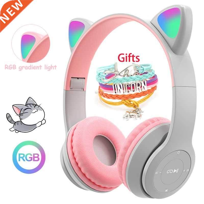 Wireless Headphones Cat Ear with Mic Blue-tooth Glow Light S
