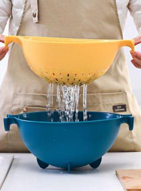 Kitchen Double Drain Basket Bowl Rice Washing Colander Strai