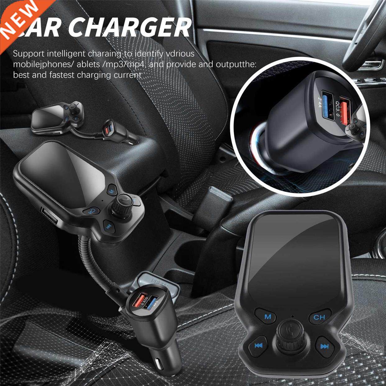 Car Bluetooth 5.0 FM Transmitter Modulator MP3 Player Wirele