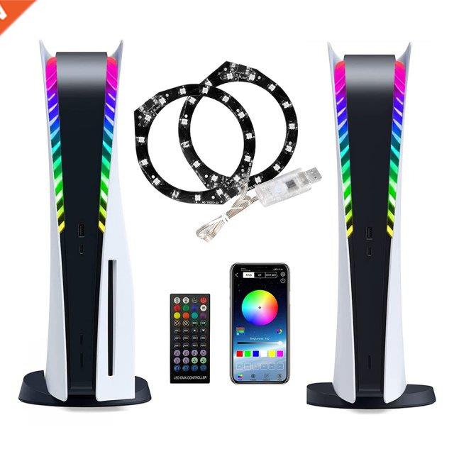 For PS5 Game Console RGB LED Ring Strip Lights with Remote C