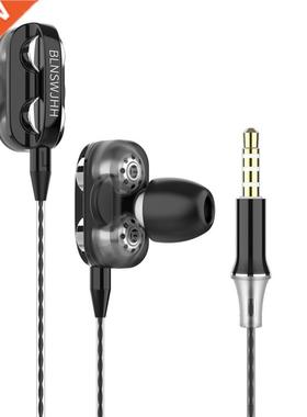 Wired Headphones High Bass Headsets Sports Earphones Dual Dr