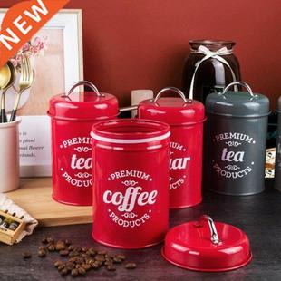 Can Cont Tea Candy Sugar Jar Iron Tin Coffee Red Box Wrought