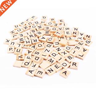 100pcs Wooden Alphabet Scrabble Tiles Black Letters & Nu