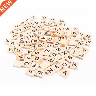 100pcs Wooden Alphabet Scrabble Tiles Black Letters & Nu