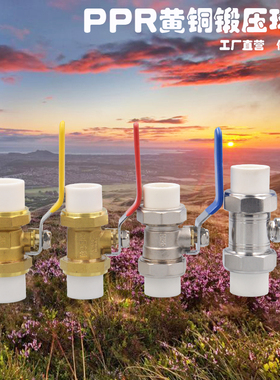 20 25 32 4050PPR铜球阀热熔阀门 不锈钢304黄色 电镀加厚双活接