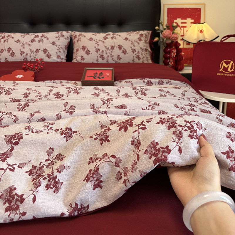 复古高级新中式提花婚庆四件套纯棉全棉浪漫气质新婚婚房床上用品