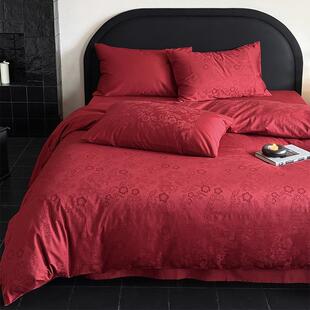古典浪漫！红色优雅轻奢床品全棉纯棉精美提花款式四件套床单床笠
