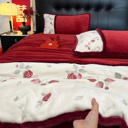 落日玫瑰牛奶绒四件套