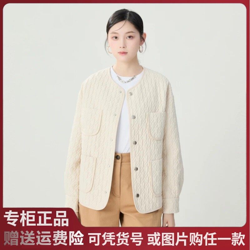 哥家阿家2025秋冬新款百搭简约宽松长袖圆领棉服外套1400767