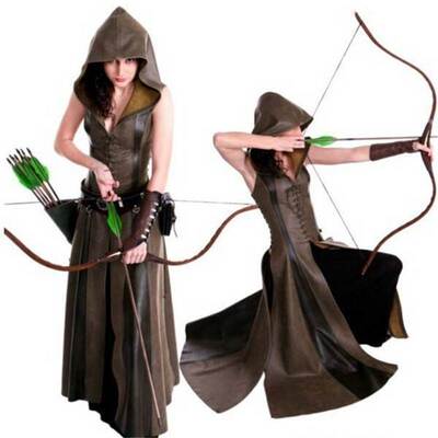 跨境新品中世纪女武士装wish长皮衣Women's medieval warrior