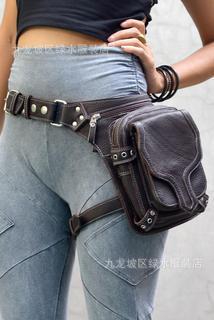 中世纪朋克欧美复古腰带挎包女士户外护腿铆钉拉链包包fanny pack
