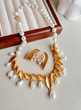 金色树叶古典小众设计珍珠项链