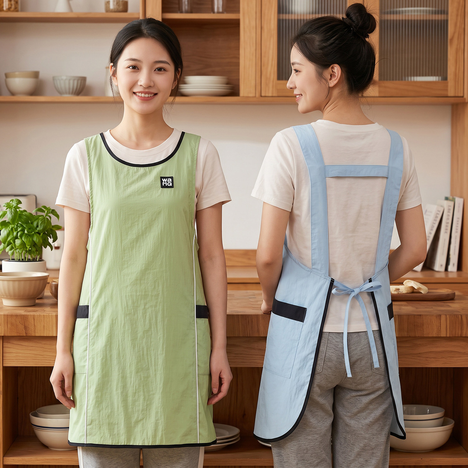 轻薄围裙透气背带厨房家用工作服女简约做饭罩衣咖啡厅服务员围腰