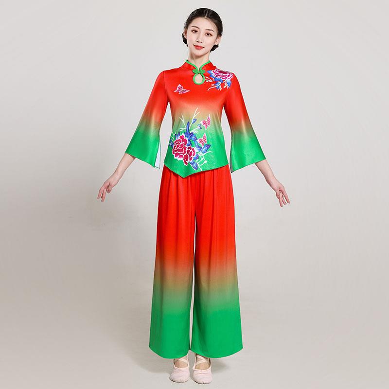 新款广场舞演出服中国风扇子舞秧歌舞蹈服中老年古典舞表演服套装
