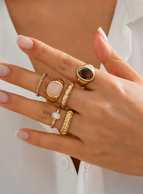 manjusaka时尚出圈造型！欧美冷淡风戒指,个性金属关节镶宝石独特