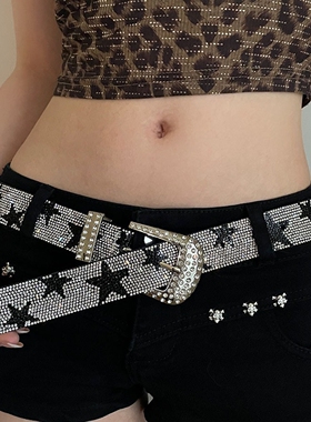 manjusaka y2k 千禧风腰带星星镶钻朋克银色水钻复古90s 个性裤带