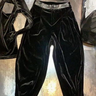 2025年冬季金丝绒小脚哈伦裤女秋冬新款高腰显瘦韩版黑色女款裤子