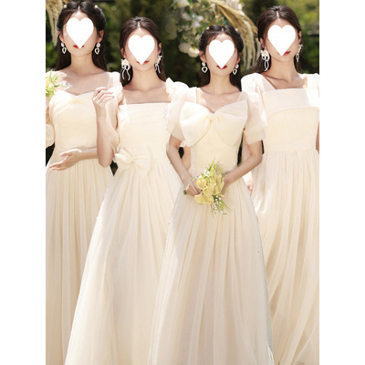 伴娘服2025新品香槟色缎面连衣裙高级感小众仙气秋季姐妹团礼服女