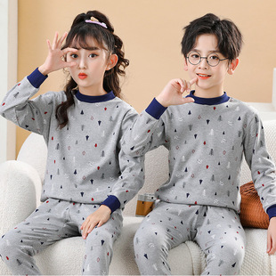 男童秋衣秋裤纯棉女童保暖内衣儿童睡衣套装中小童打底居家棉毛衫