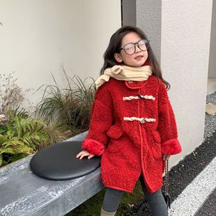 女童加绒毛毛棉衣韩国童装 新品 男宝宝厚实连帽棉袄 2022冬季 新年款