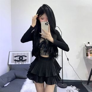 蛋糕百褶裙百搭短裙夏季 双层新款 防走光百褶半身裙高腰半身蓬蓬裙