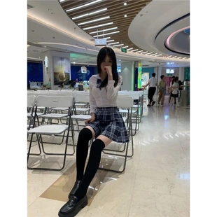 森系学院风通勤jk制服Polo绫修身显瘦衬衫格子高腰百褶裙套装女