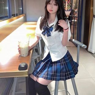 夏季 日系学院风甜美jk制服女收腰衬衫 短袖 纯欲风澜格裙百褶裙套装