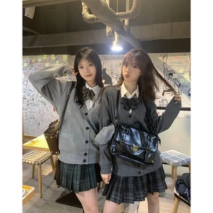 套装JK制服毛衣开衫外套日系学院风校供深灰纯色长袖针织上衣冬装