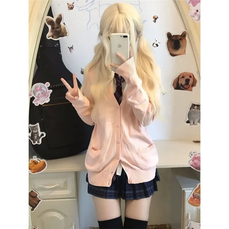 开衫外套毛衣女秋冬日系制服叠穿校供感宽松针织长袖上衣