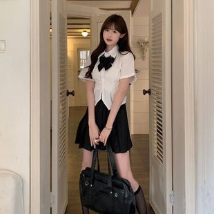 小个子甜辣纯欲JK制服收腰衬衫 学院风显瘦衬衣百褶裙 女夏季 新款