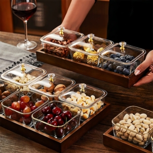 玻璃水果盘客厅茶几家用干果盘中古风零食摆放盘办公室坚果糖果盒