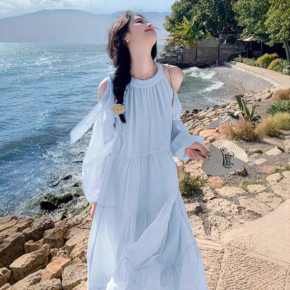 浅蓝海边度假连衣裙女202