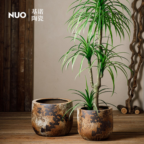 侘寂风铁锈粗陶花盆大口径