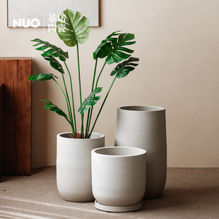 景德镇米色陶瓷花盆大口径30以上龟背竹盆栽客厅种植龙血树天堂鸟