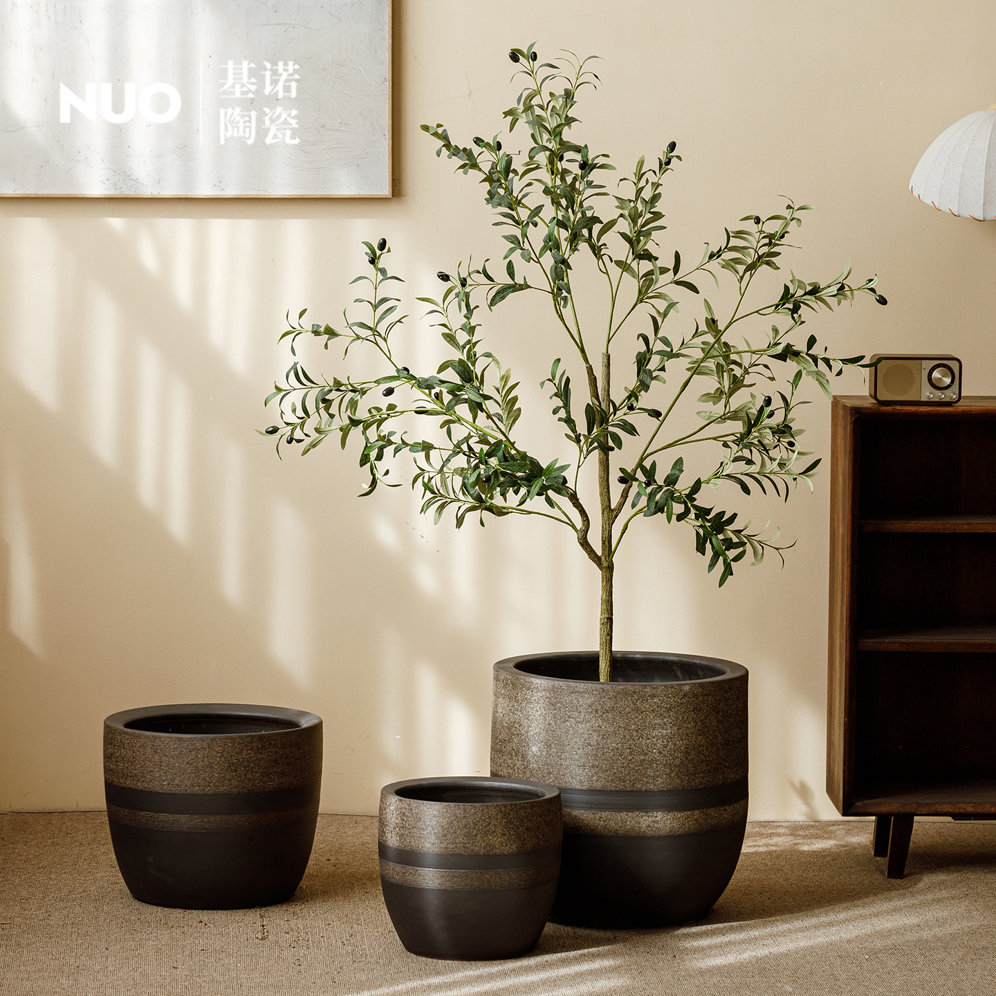 景德镇侘寂风陶瓷花盆大号龟背竹