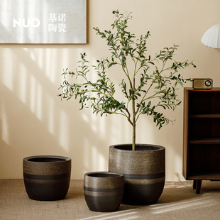 景德镇侘寂风陶瓷花盆大号种树龟背竹专用盆栽户外庭院陶土龙血树