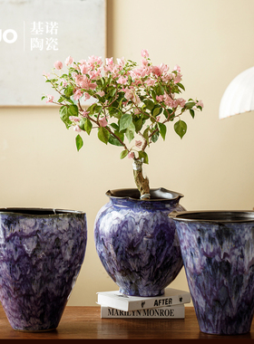 景德镇蓝色陶瓷花盆高级感室内三角梅兰花专用桌面绿植盆栽种植盆